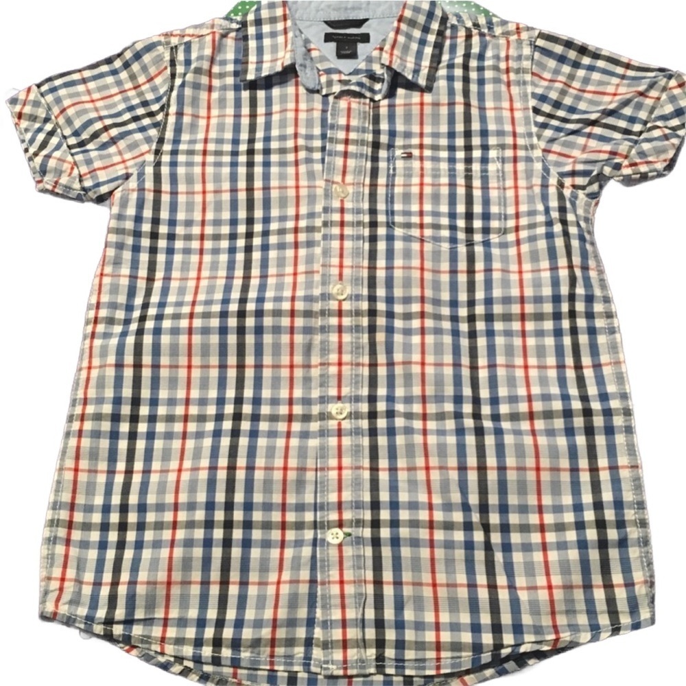 Tommy Hilfiger red and blue striped button down shirt size 7